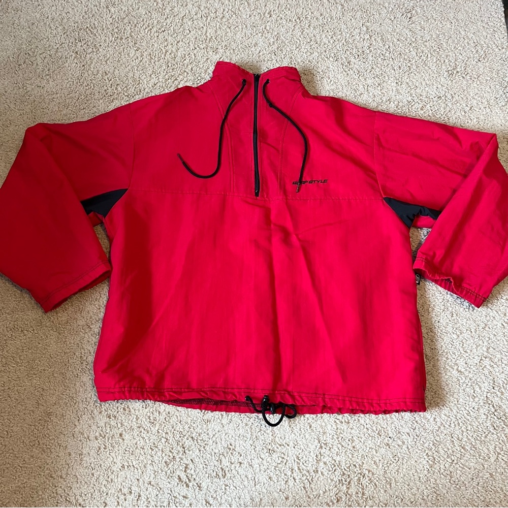 5/$25 Vintage Surf Style Red Windbreaker Jacket Pullover Half Zip M / L 90s